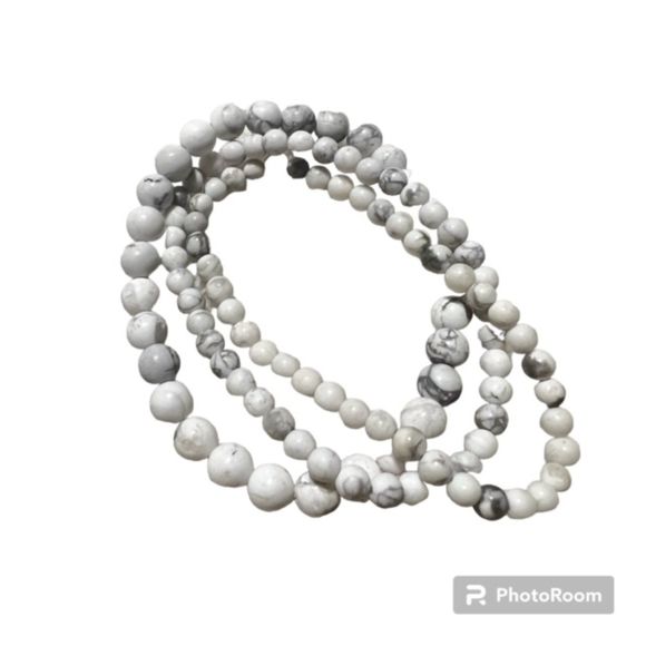 Lot of 3 White Gray Marble Graduated Bead Elastic Bracelet - Picture 2 of 7